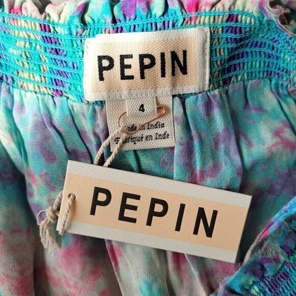 NWT Anthropologie Pepin  Willa Watercolor Ruched Shoulder Boho Mini Dress - Picture 11 of 12